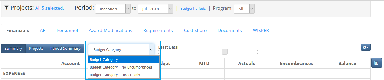 WISER - Default Data View - Budget Category