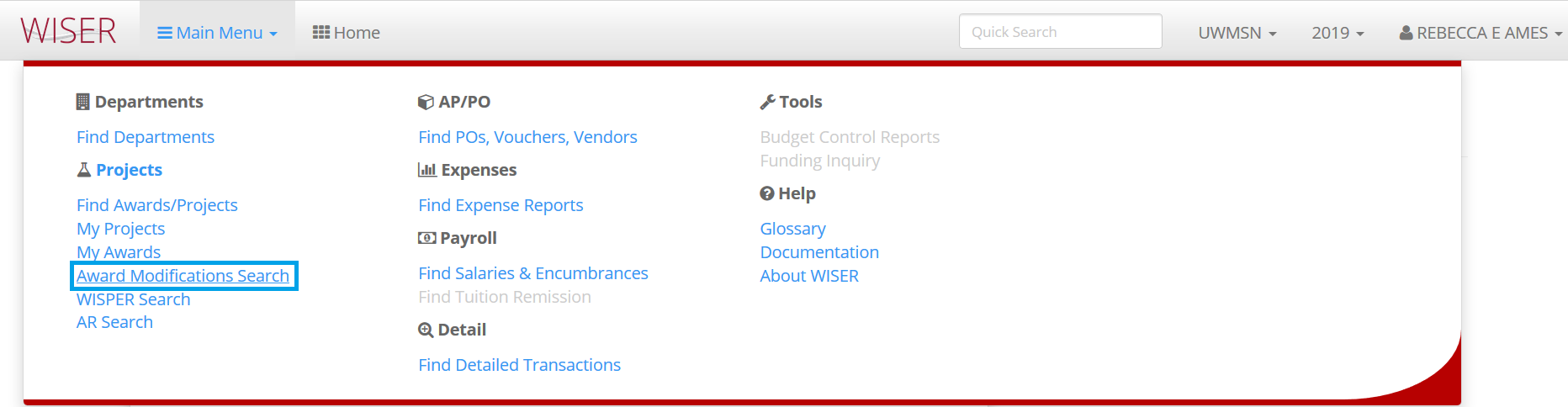 WISER - Award Modifications Search